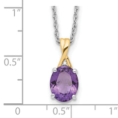 Brilliant Gemstones Sterling Silver with 14K Accent Rhodium-plated Amethyst and Diamond 18 Inch Necklace with 2 Inch Extender