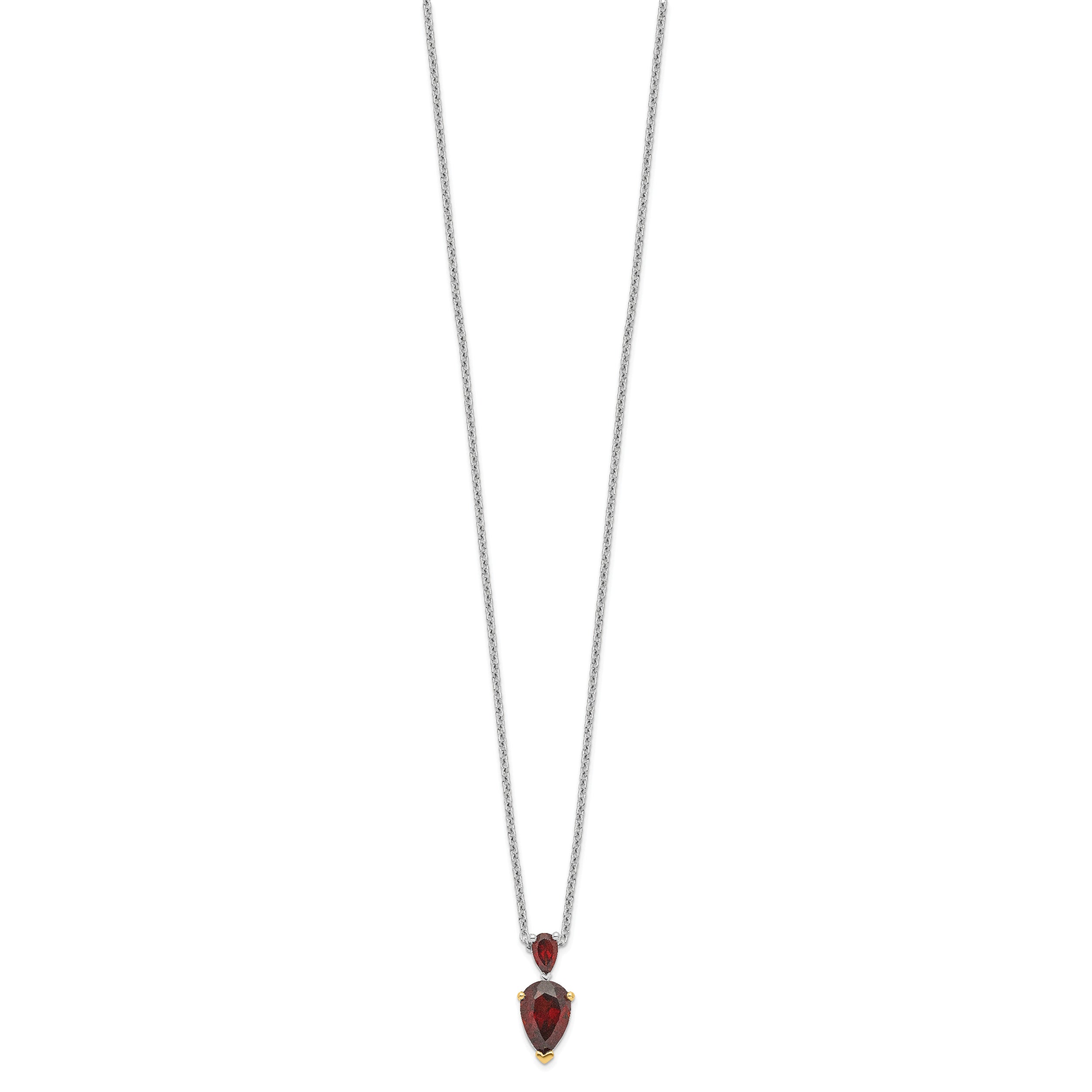 Brilliant Gemstones Sterling Silver with 14K Accent Rhodium-plated Garnet 18 Inch Necklace with 2 Inch Extender