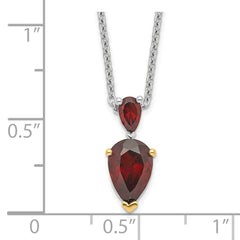 Brilliant Gemstones Sterling Silver with 14K Accent Rhodium-plated Garnet 18 Inch Necklace with 2 Inch Extender