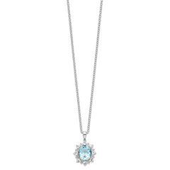 Brilliant Gemstones Sterling Silver with 14K Accent Rhodium-plated Sky Blue Topaz and White Topaz 18 Inch Necklace with 2 Inch Extender