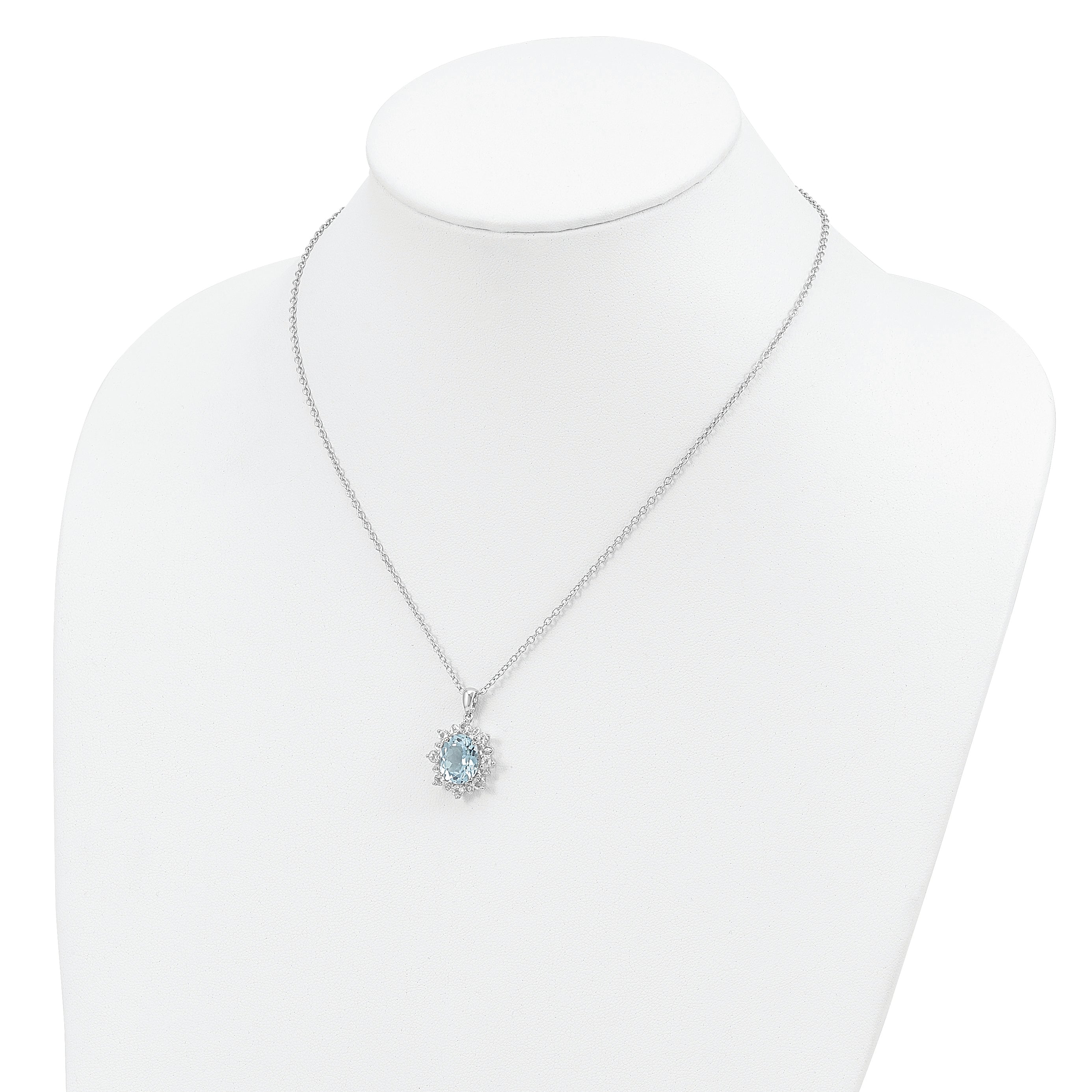 Brilliant Gemstones Sterling Silver with 14K Accent Rhodium-plated Sky Blue Topaz and White Topaz 18 Inch Necklace with 2 Inch Extender