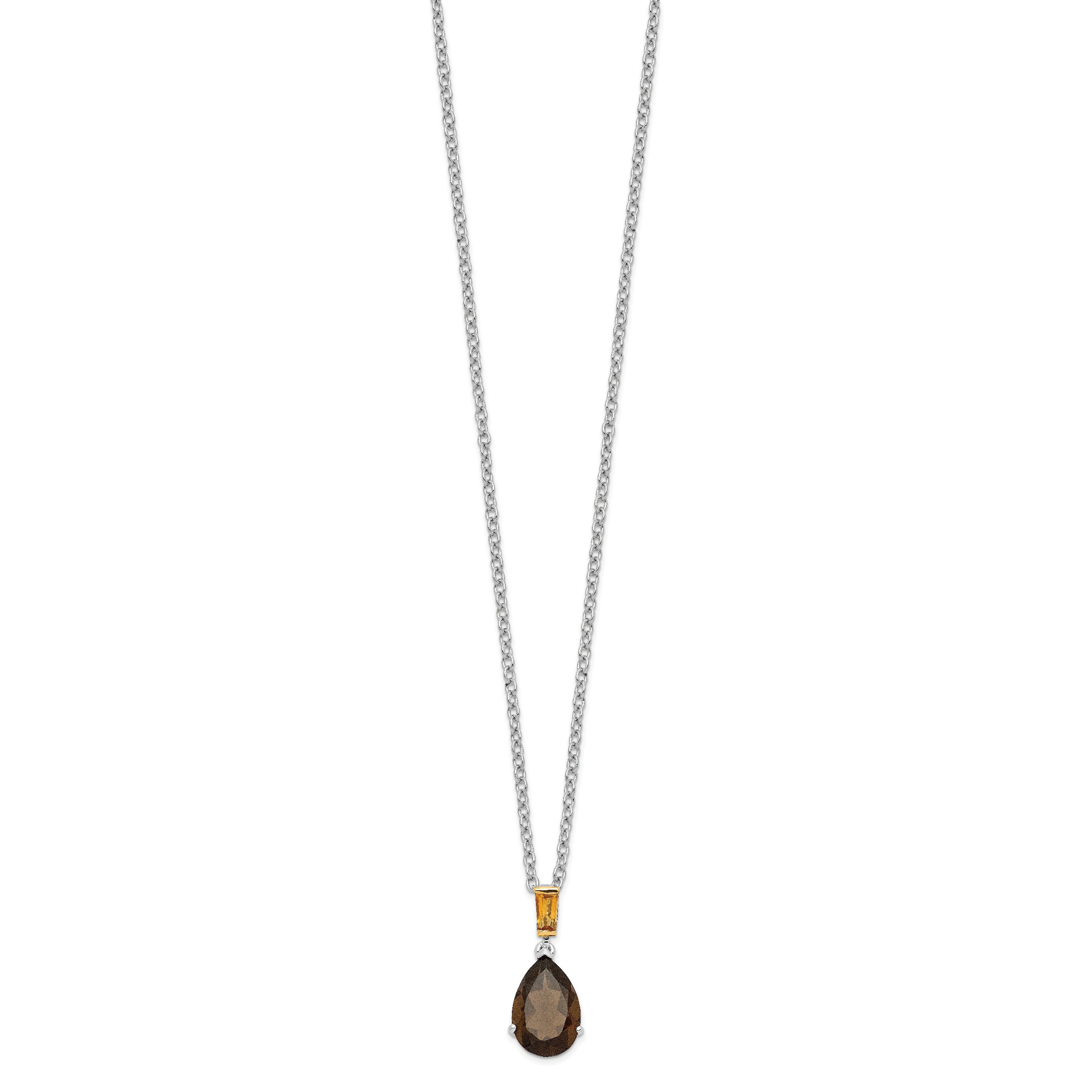 Sophia Jewelers Sterling Silver with 14K Gold Smoky Quartz and Citrine Necklace