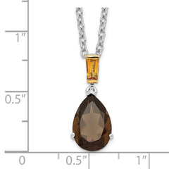Sophia Jewelers Sterling Silver with 14K Gold Smoky Quartz and Citrine Necklace