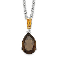 Brilliant Gemstones Sterling Silver with 14K Accent Rhodium-plated Smoky Quartz and Citrine Necklace