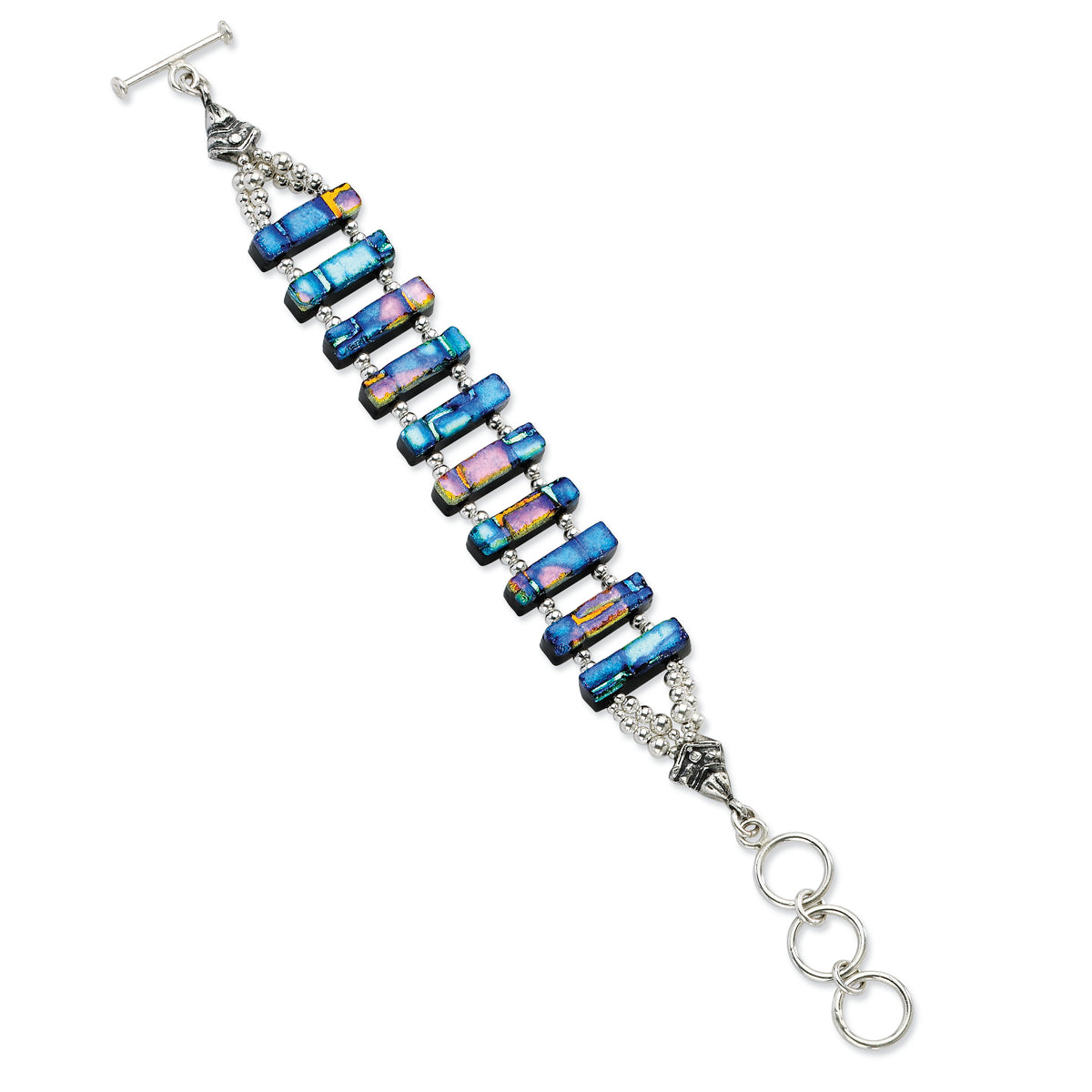 Sterling Silver Dichroic Glass 8in Toggle Bracelet