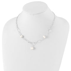 Sterling Silver 925 Fancy Pearl Drop Necklace Elegant Polished Design
