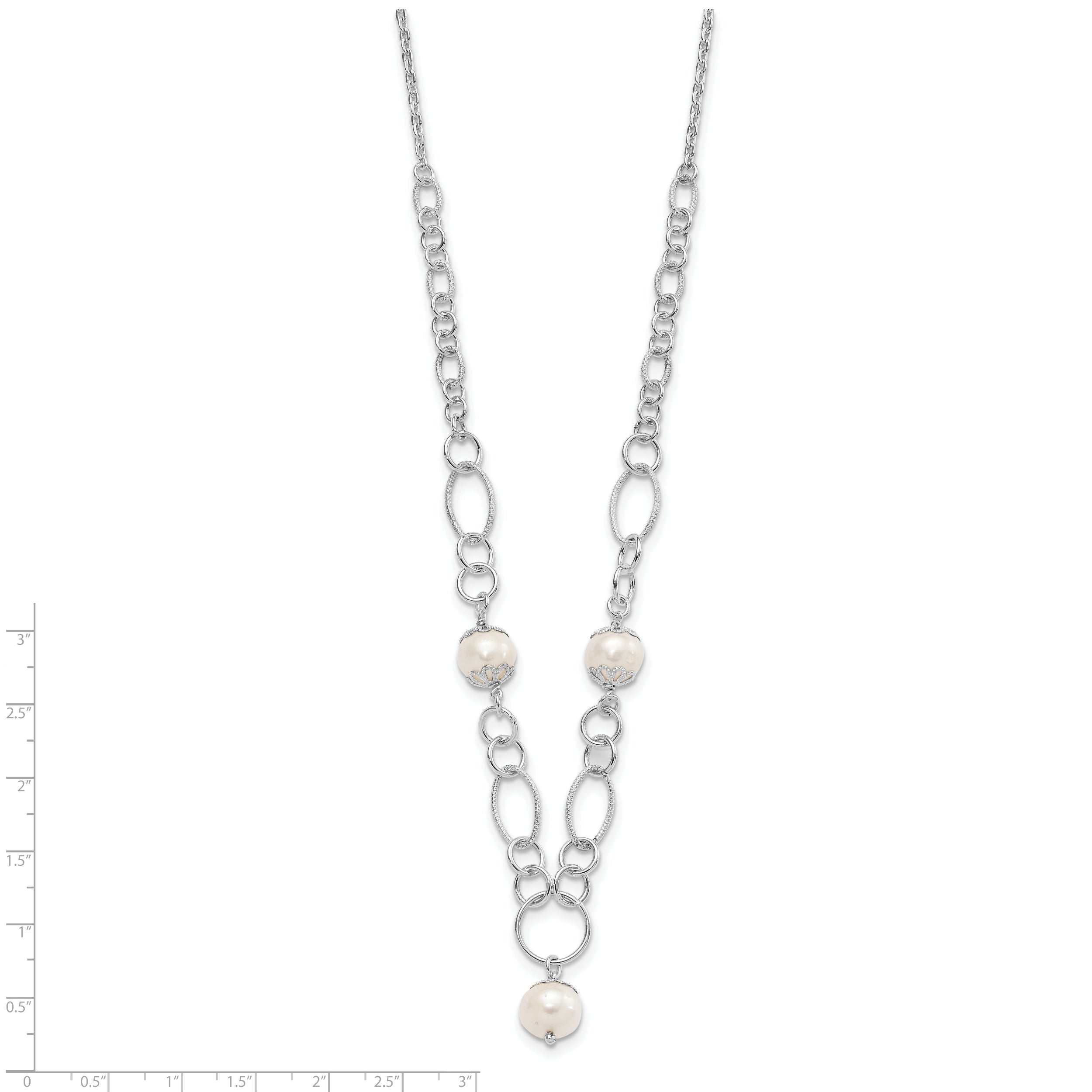 Sterling Silver 925 Fancy Pearl Drop Necklace Elegant Polished Design