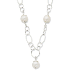 Sterling Silver & Simulated Pearl Fancy Polished Drop Necklace