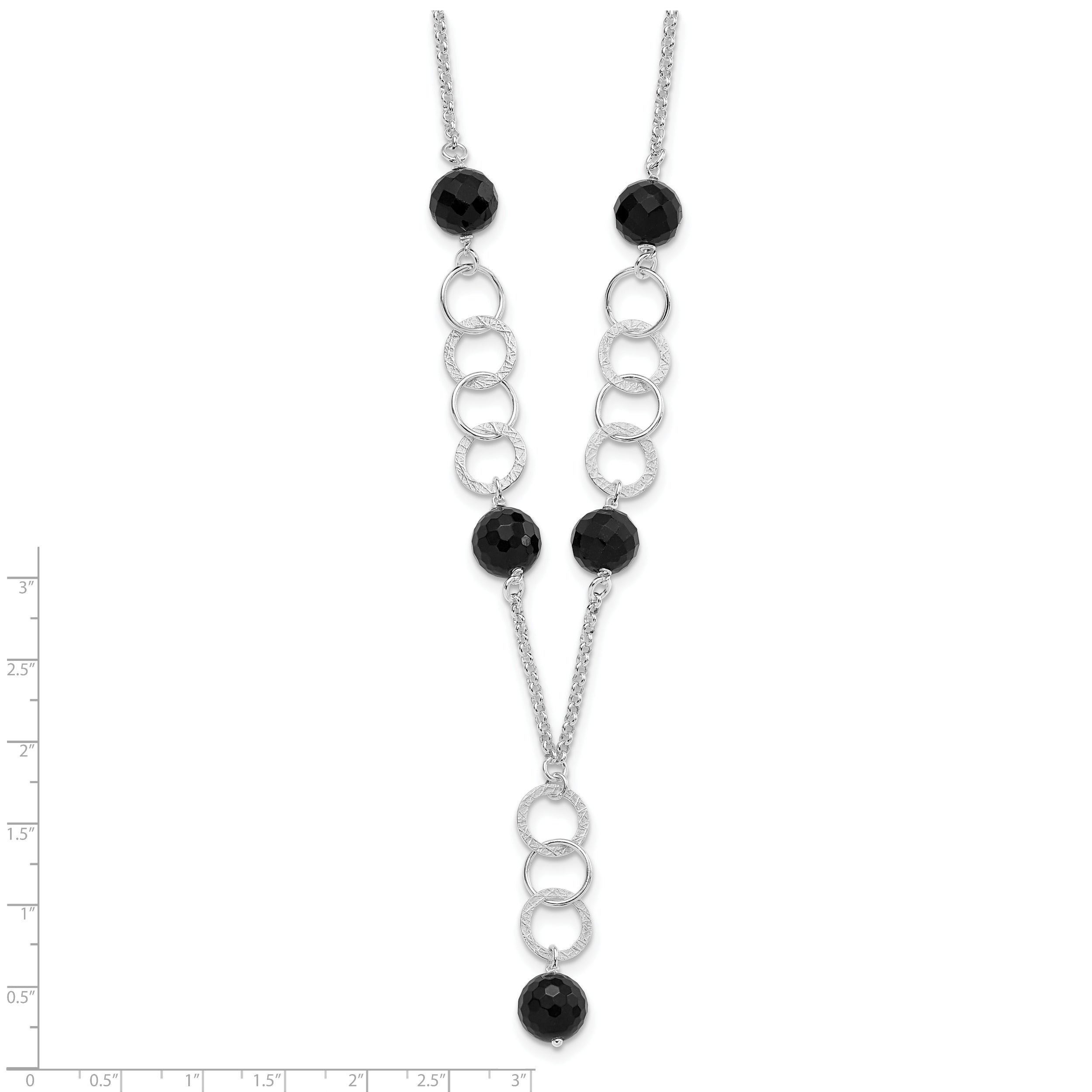 Sophia Jewelers Sterling Silver Beaded Necklace with Polished Black Charm