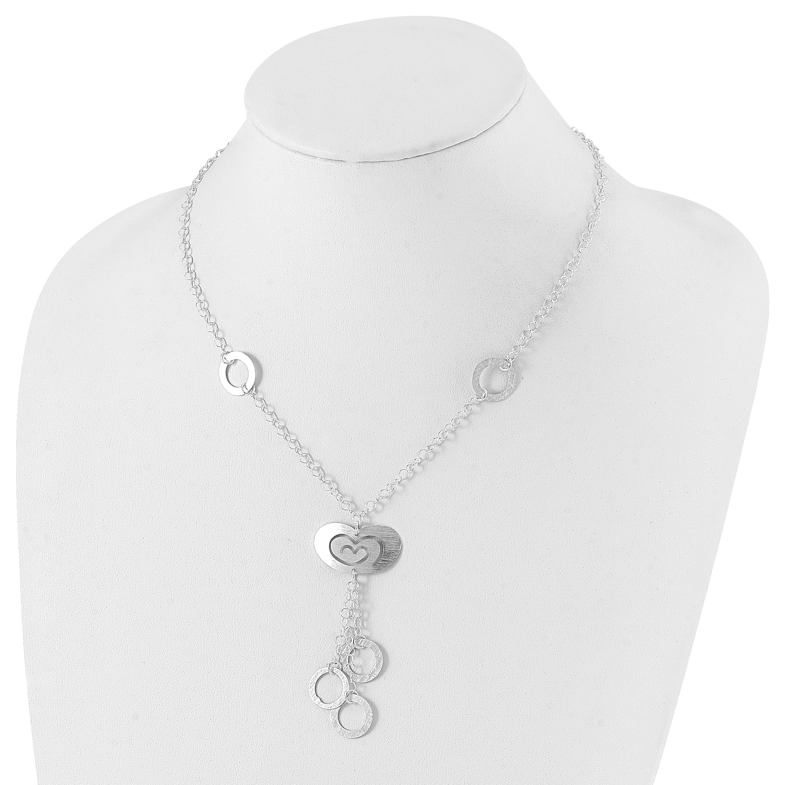 Sterling Silver 925 Heart & Circle Necklace with Polished Brushed Finish
