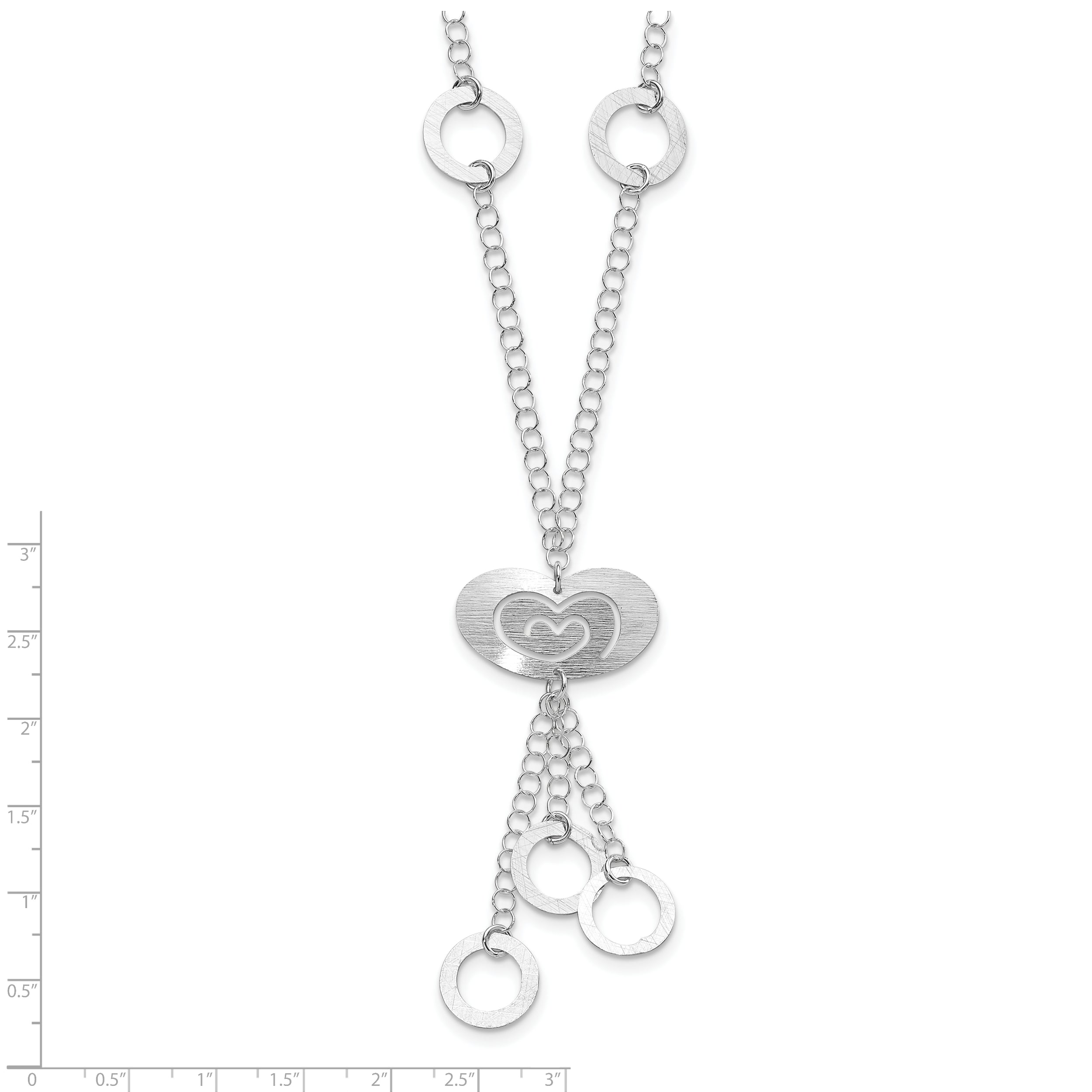 Sterling Silver 925 Heart & Circle Necklace with Polished Brushed Finish