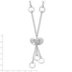 Sterling Silver 925 Heart & Circle Necklace with Polished Brushed Finish