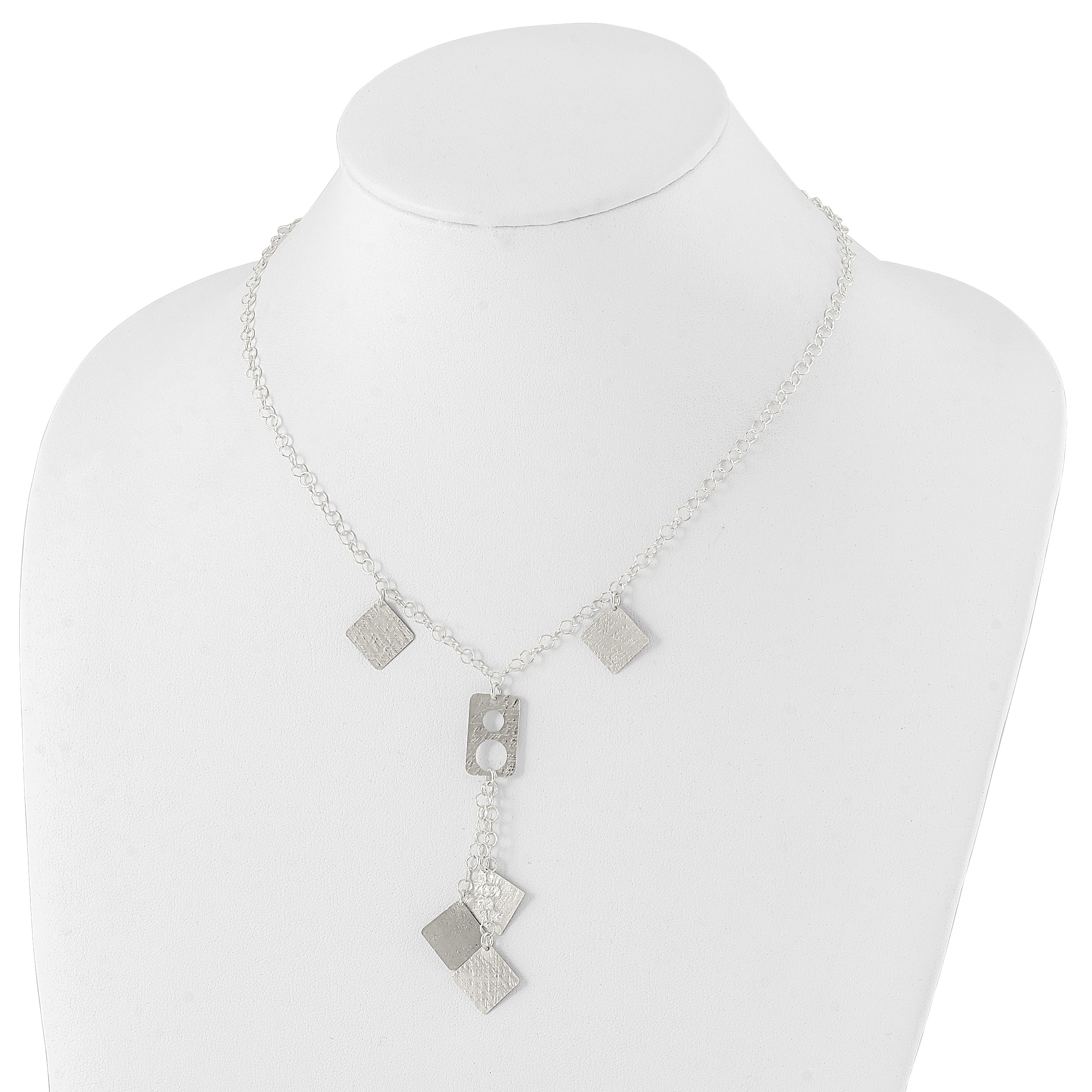 Sterling Silver 925 Geometric Drop Necklace with Polished Textured Finish