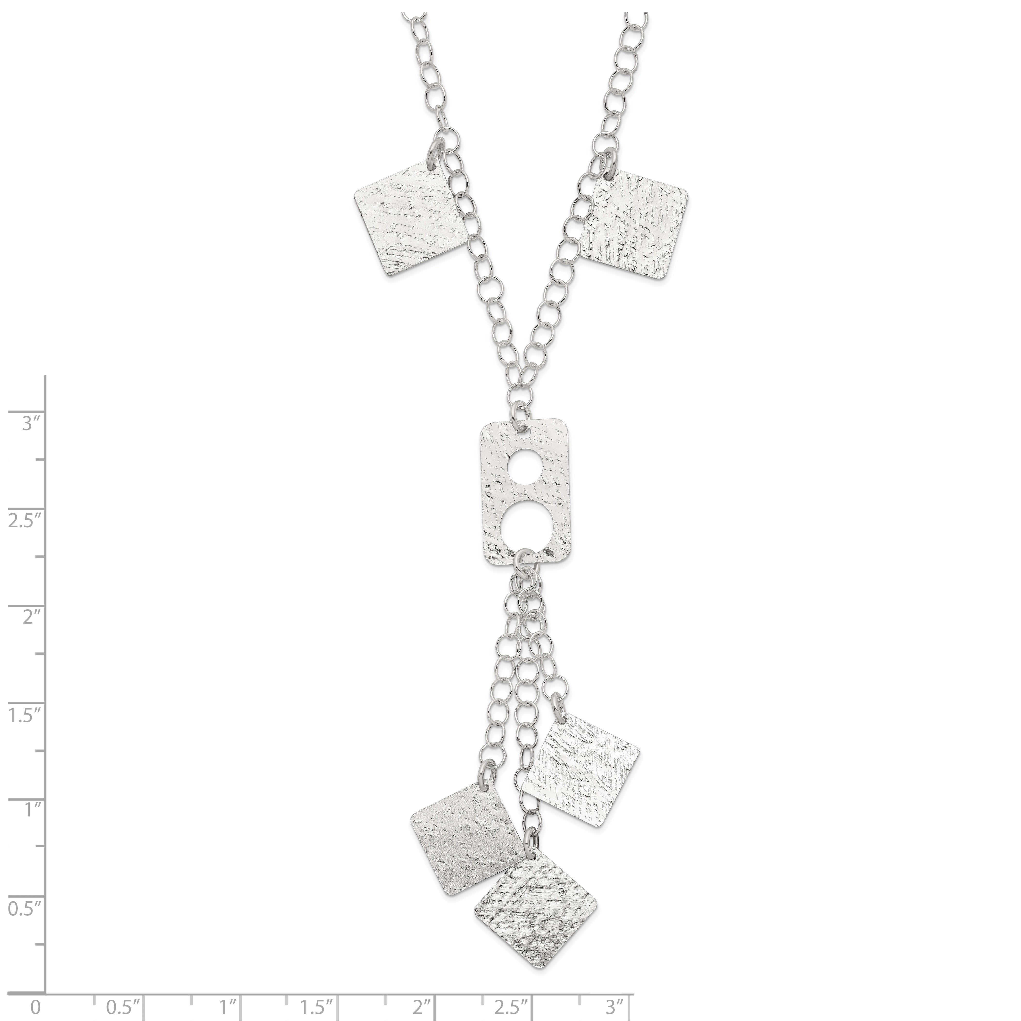 Sterling Silver 925 Geometric Drop Necklace with Polished Textured Finish