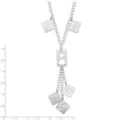 Sterling Silver 925 Geometric Drop Necklace with Polished Textured Finish