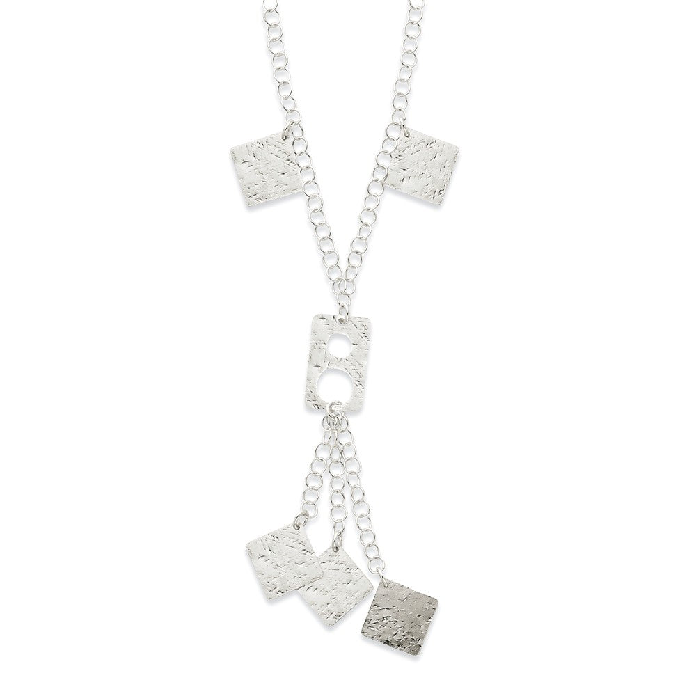 Sterling Silver Polished & Textured Shapes Drop Necklace