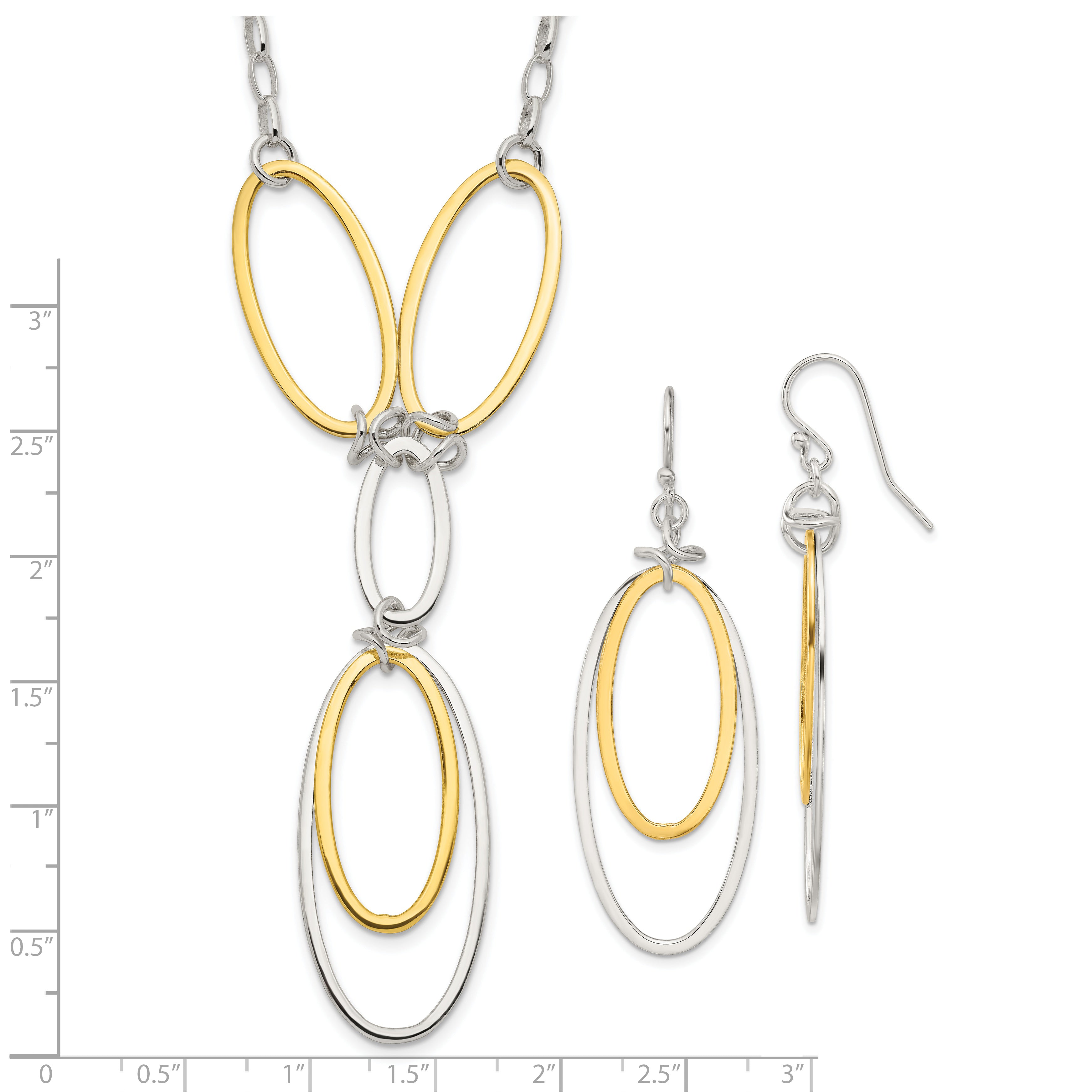 Sterling Silver and Vermeil Polished Drop Necklace and Earring Set