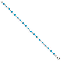 Sterling Silver Genuine Turquoise Bead Polished Bracelet