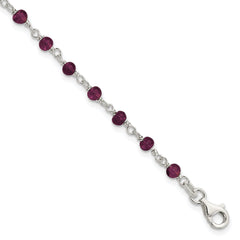 Sterling Silver Dark Red CZ Polished Bracelet