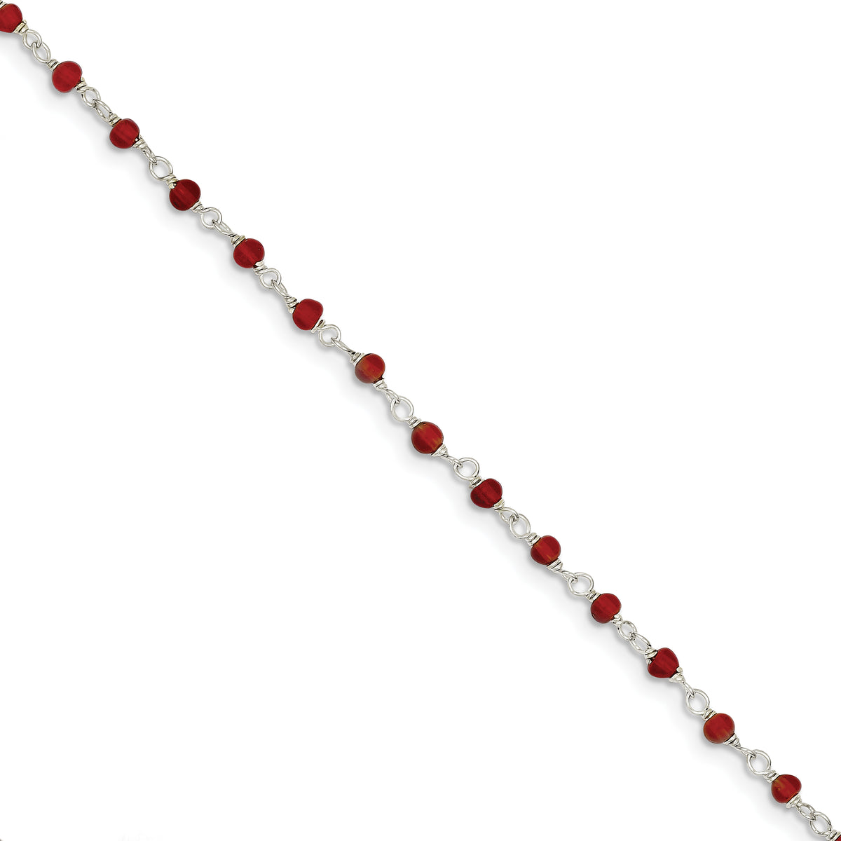 Sterling Silver Dark Red CZ Polished Bracelet