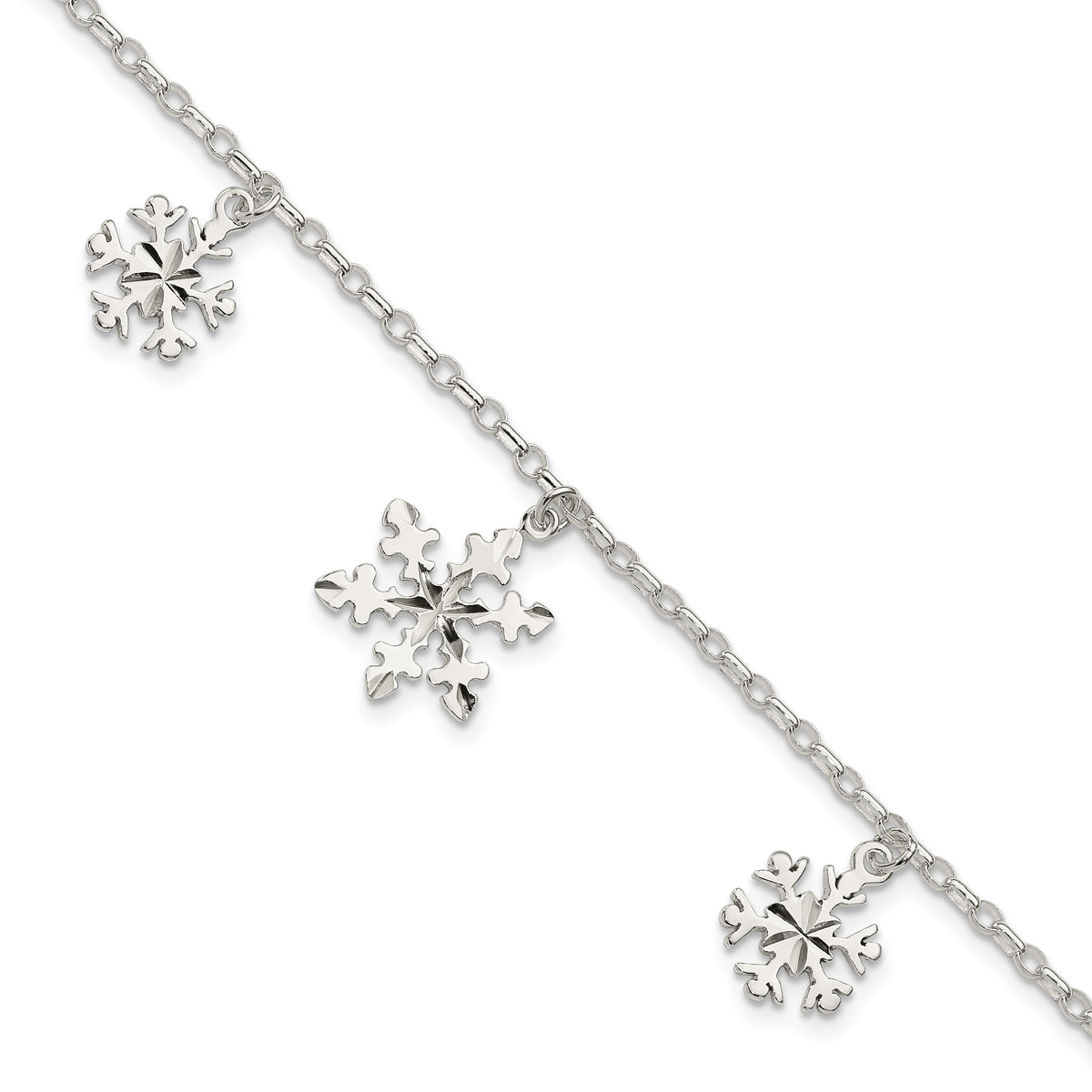 Sterling Silver Diamond-Cut Snowflake Bracelet