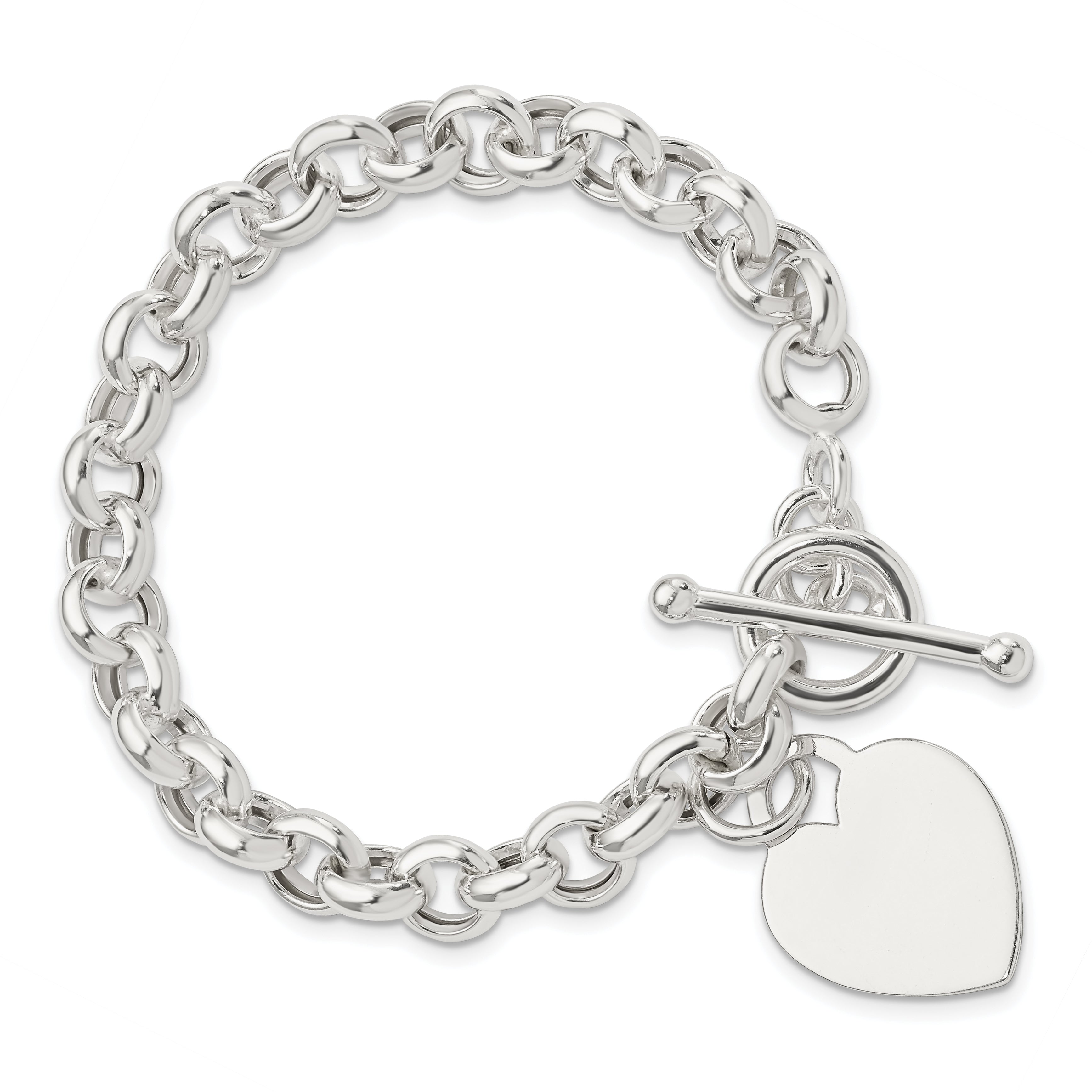 Sterling Silver Engraveable Heart Toggle Bracelet