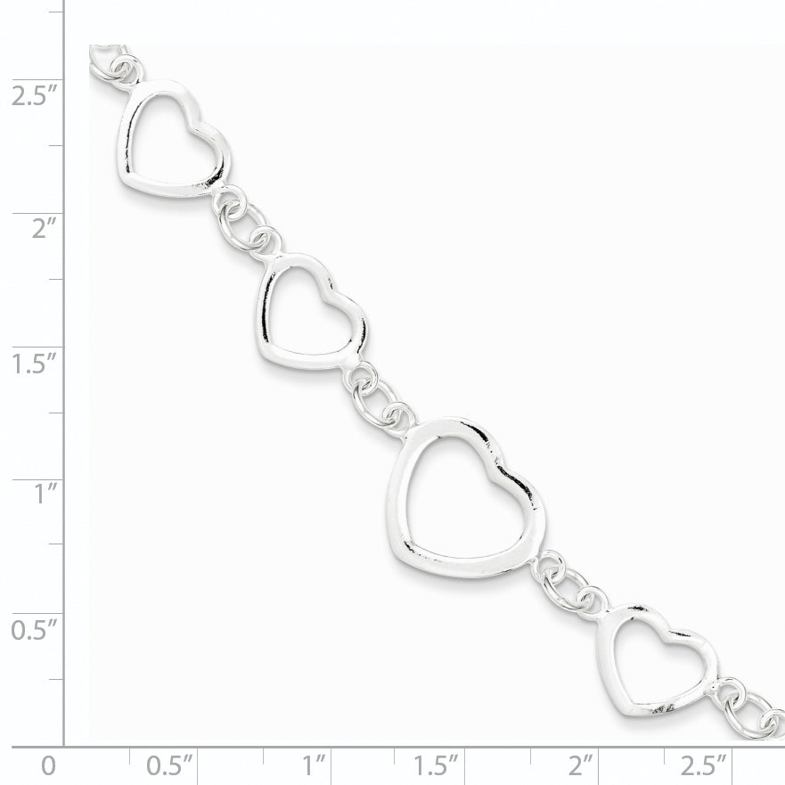 Sterling Silver Polished Heart Fancy Link Bracelet