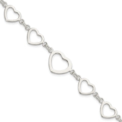 Sterling Silver Polished Heart Fancy Link Bracelet
