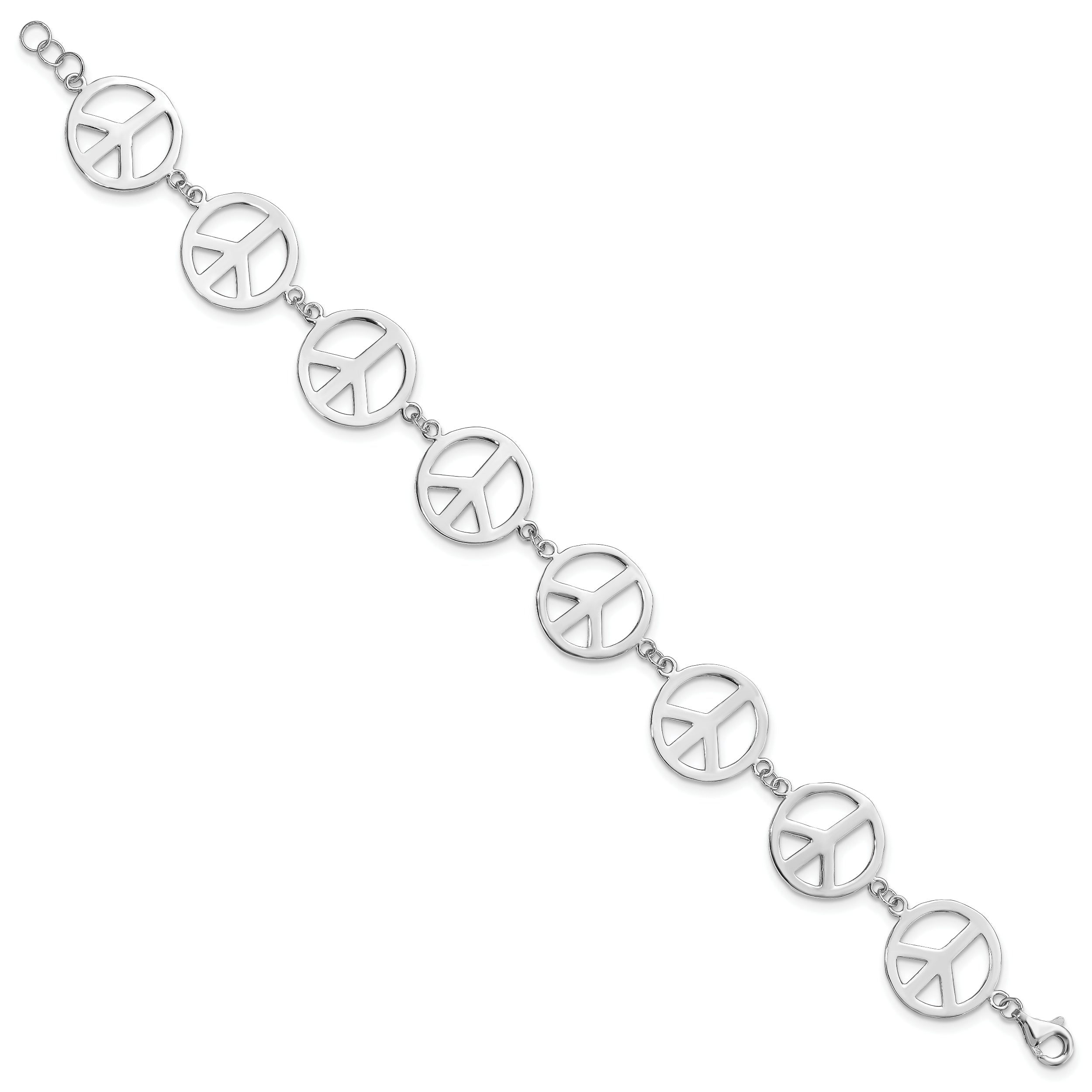 Sterling Silver Rhodium-plated 7.25in Peace Symbol Bracelet