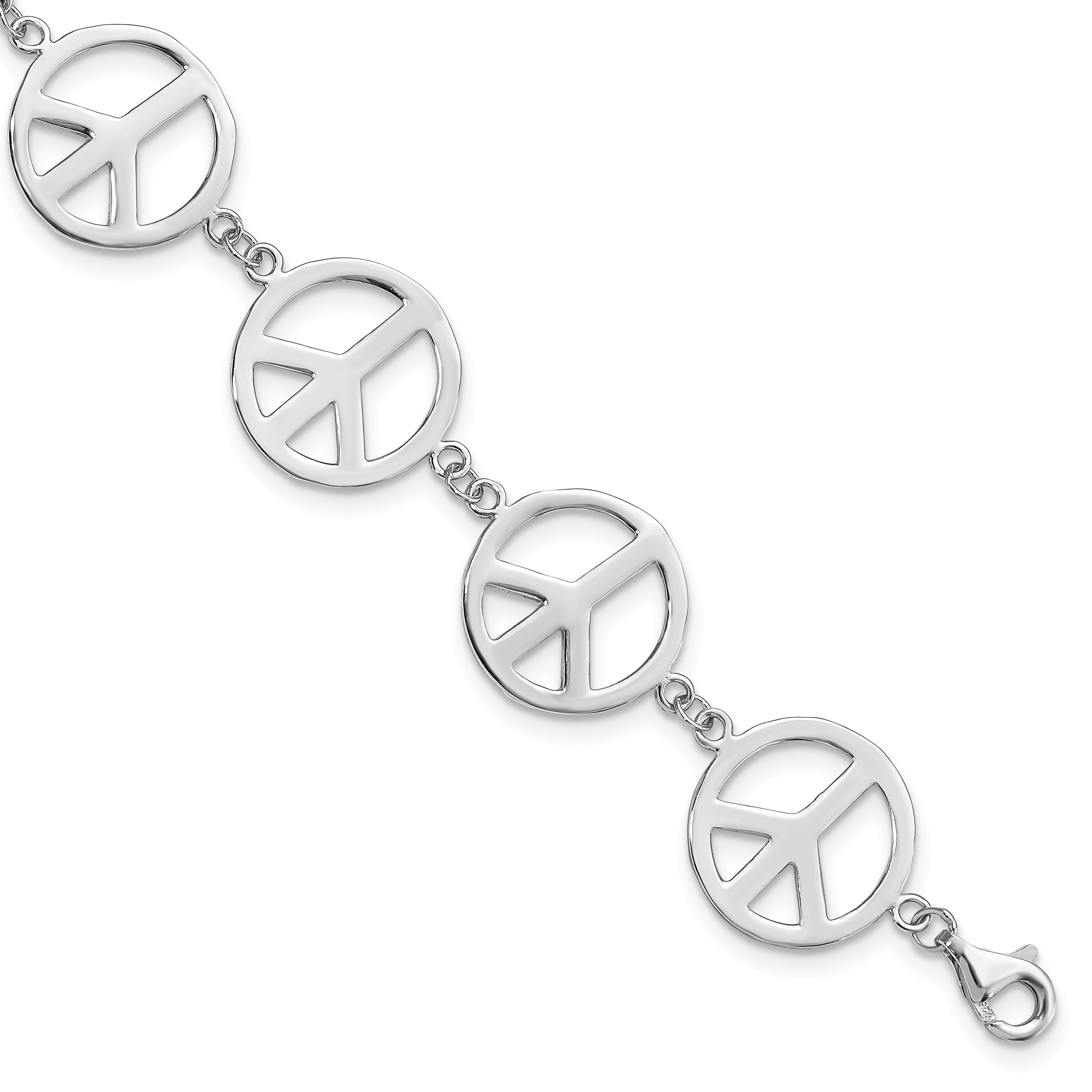 Sterling Silver Rhodium-plated 7.25in Peace Symbol Bracelet