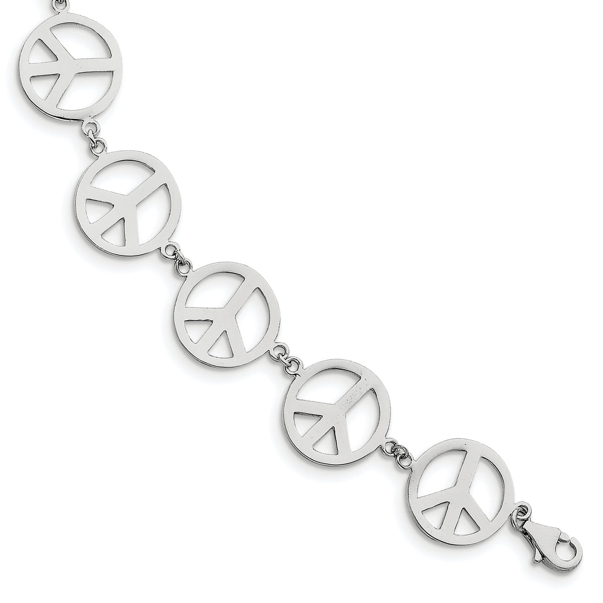 Sterling Silver 7.25in Peace Symbol Bracelet