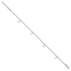 Sterling Silver Polished Star and Moon 9in Plus 1in Ext. Anklet