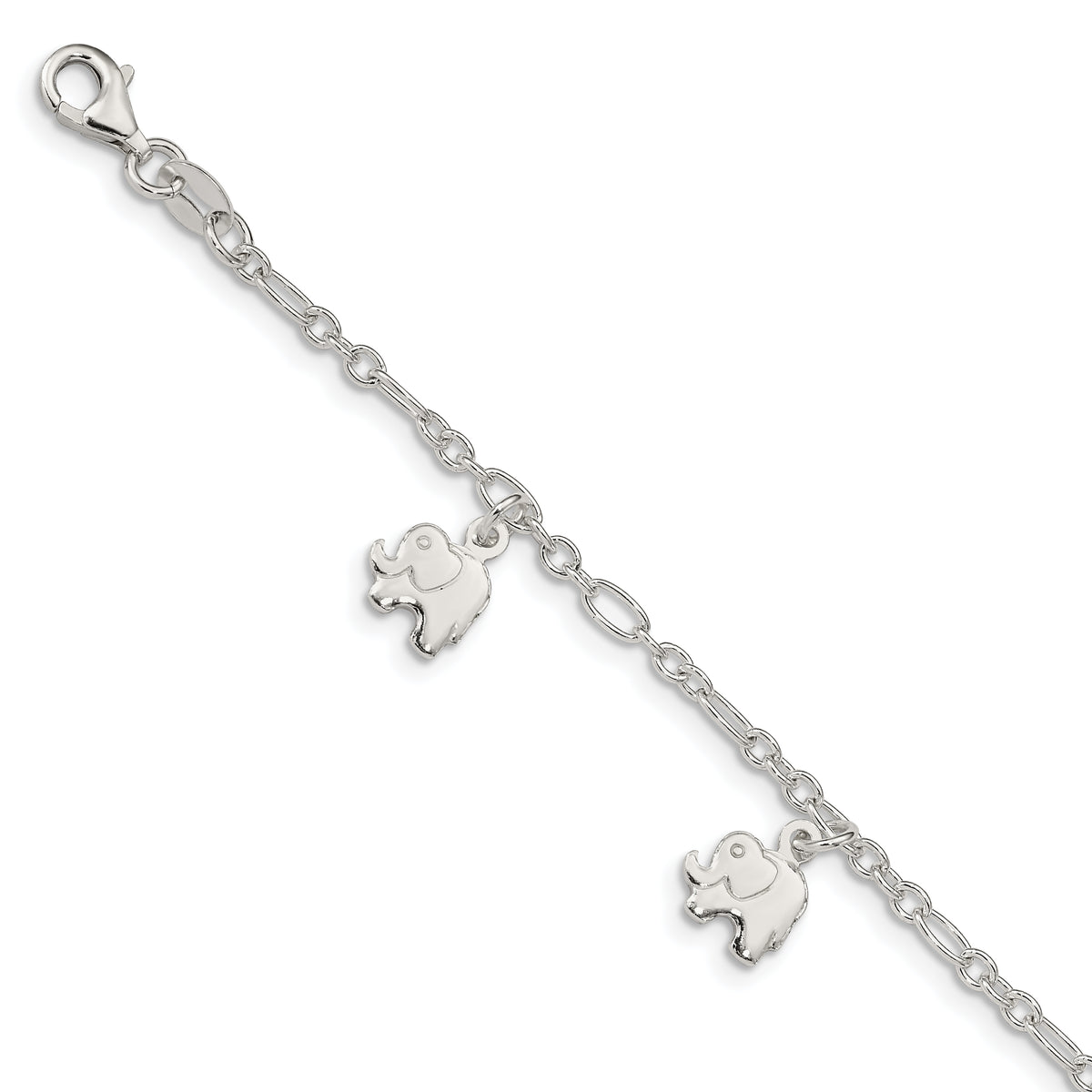 Sterling Silver Polished Elephants with 1in ext. Children's Bracelet