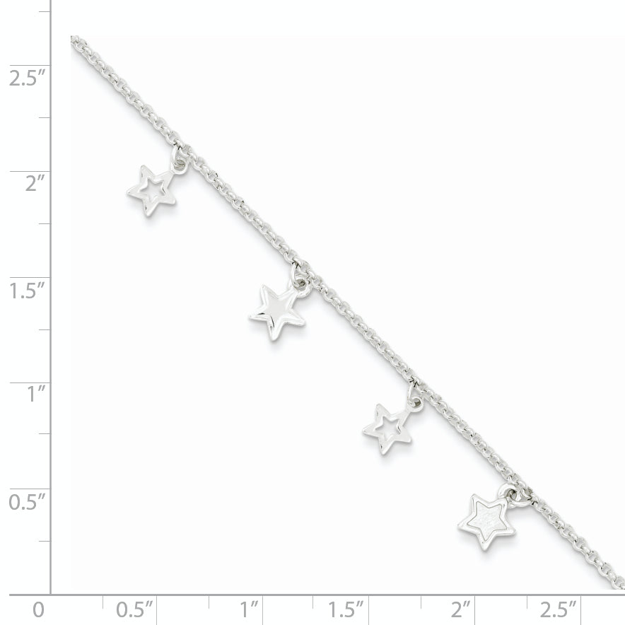 Sterling Silver Polished & Textured Stars Children's Bracelet