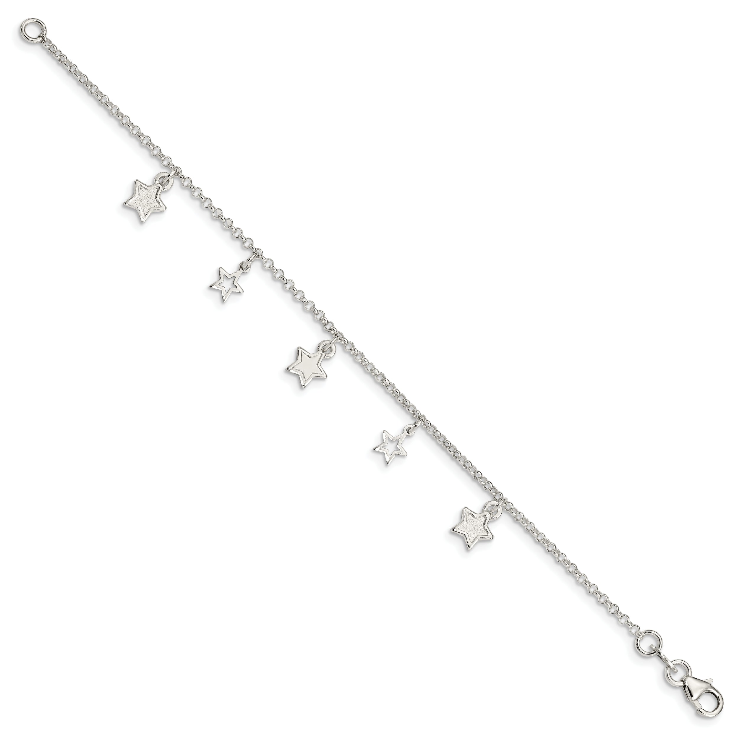 Sterling Silver Polished & Textured Stars Children's Bracelet