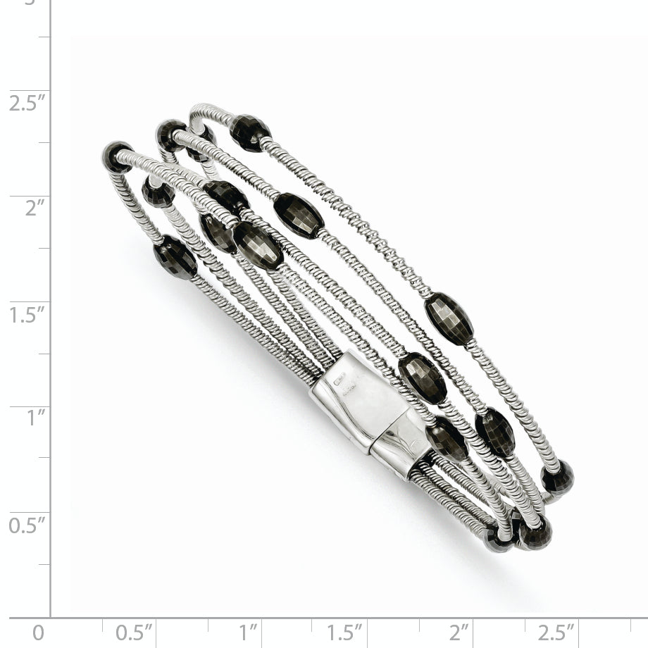 Sterling Silver Ruthenium-plated Bead Slide Clasp Bracelet