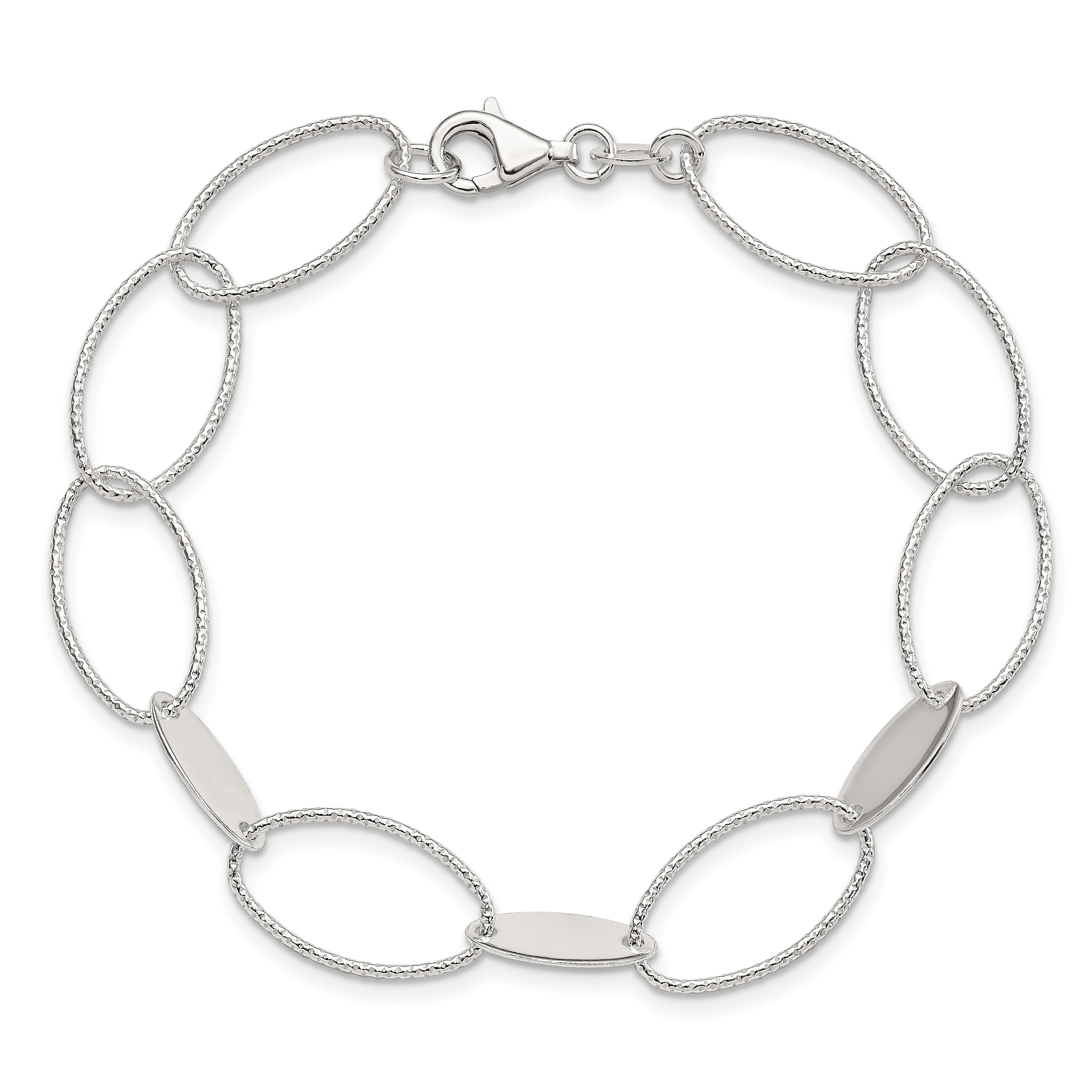 Sterling Silver Polished and Textured Oval Link Bracelet