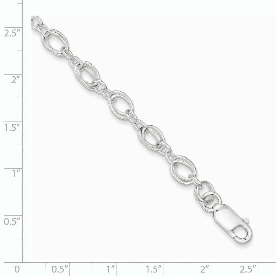 Sterling Silver Polished and Textured 5.5mm Fancy Bracelet - 7.5