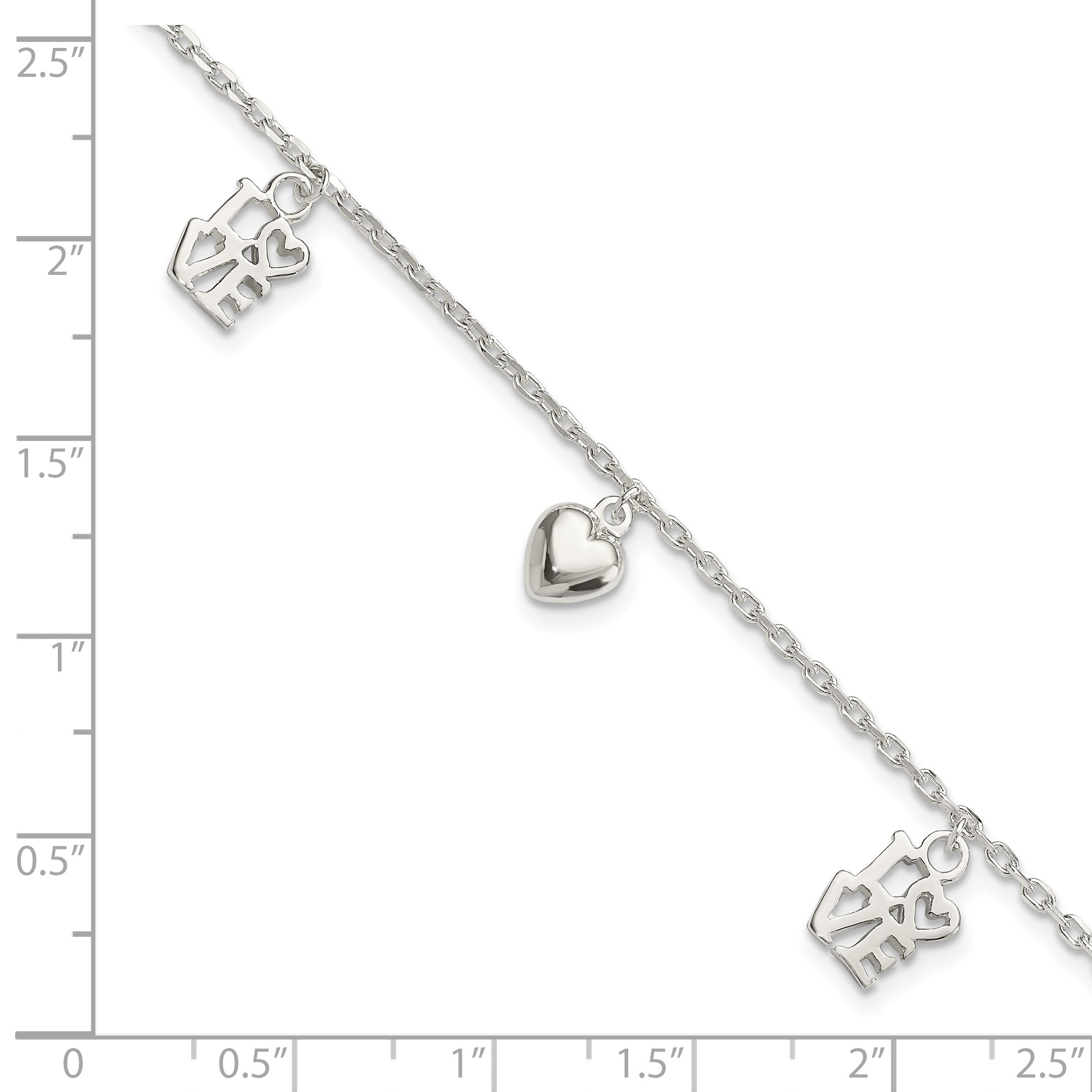 Sterling Silver Heart and LOVE Charm Bracelet