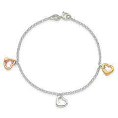Sterling Silver Polished Flash Gold-plated Heart Bracelet