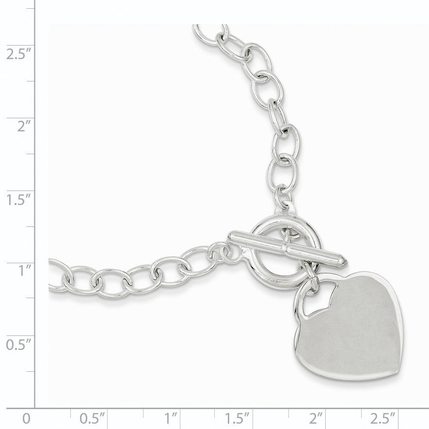 Sterling Silver Oval Link Engraveable Heart Bracelet