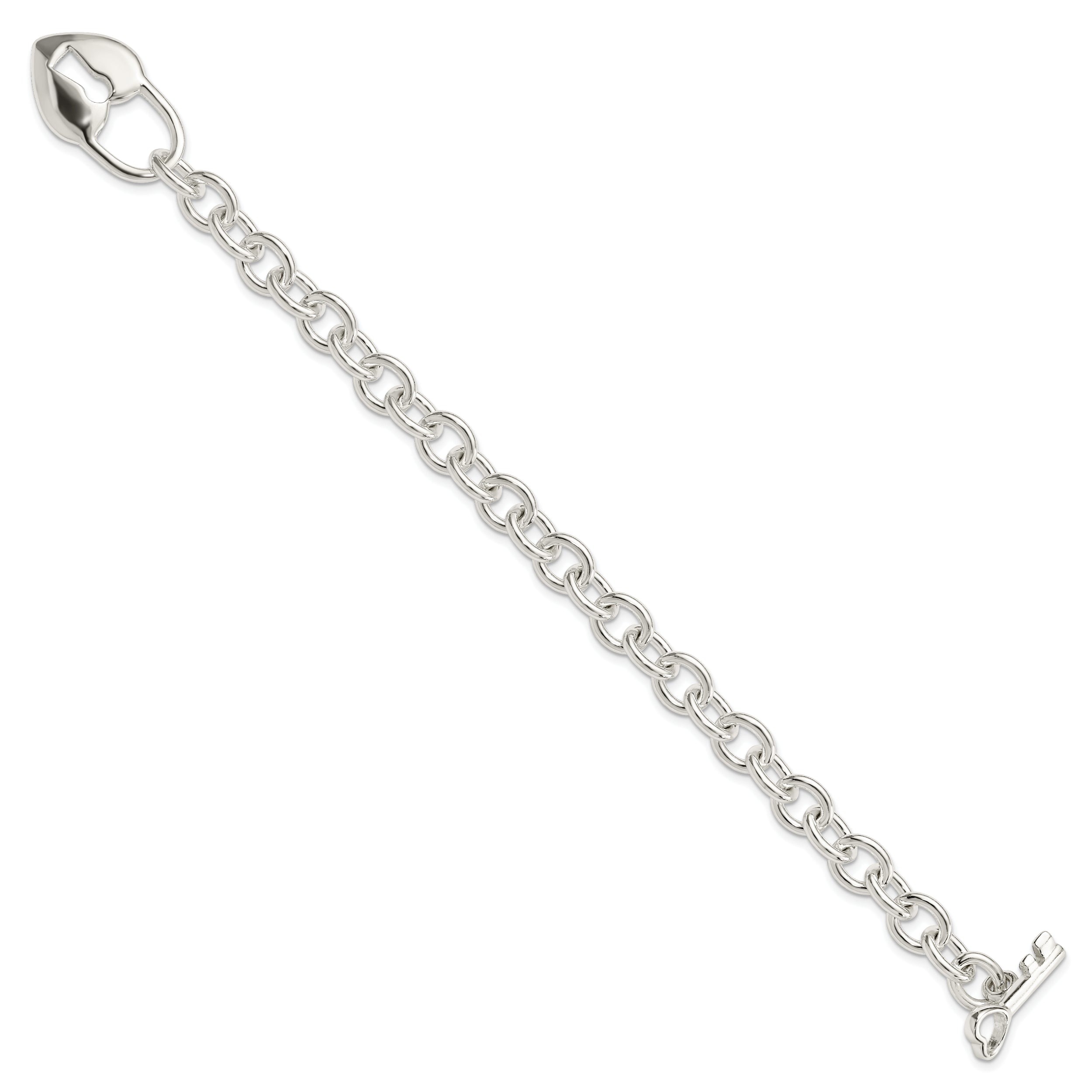 Sterling Silver Polished Heart and Key Bracelet