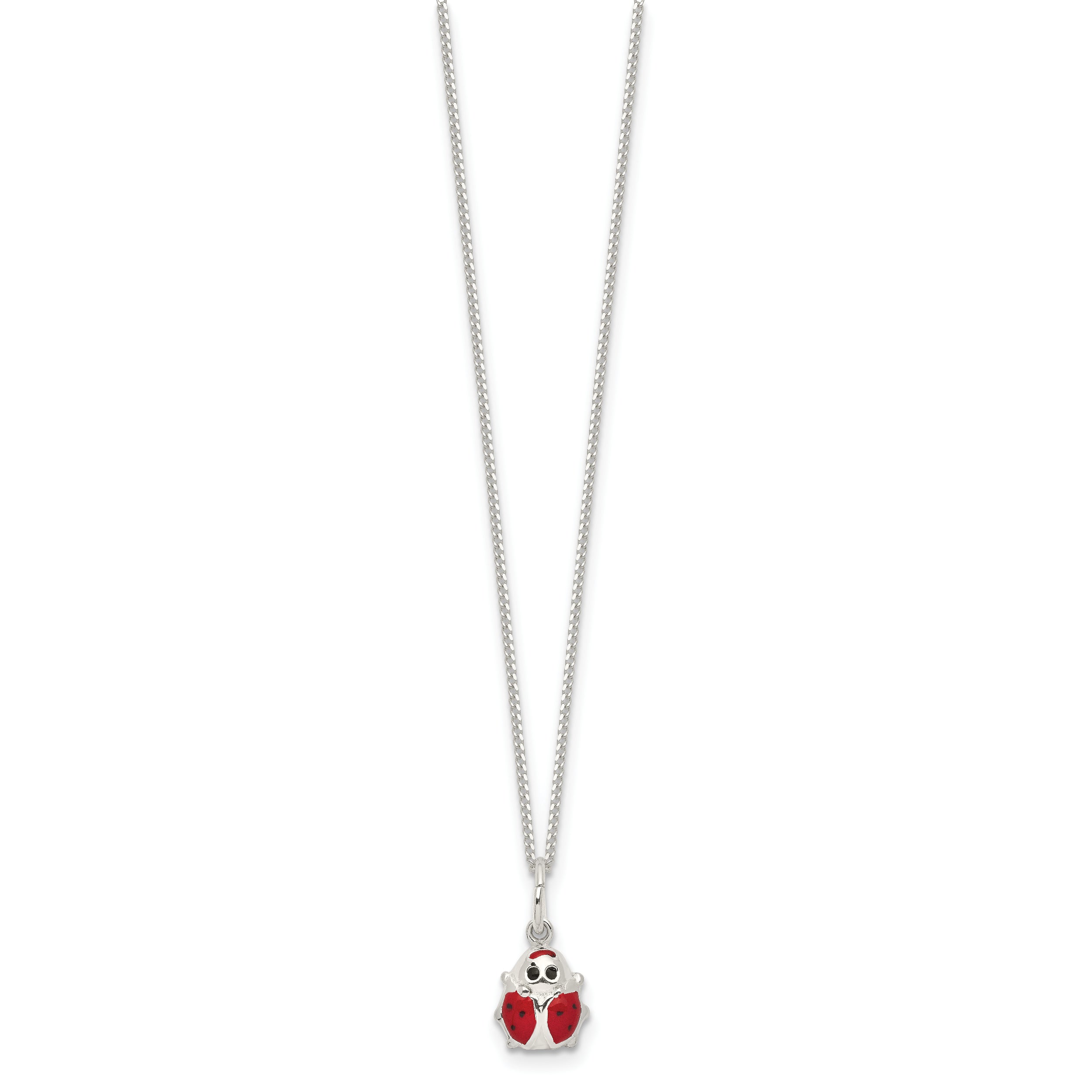 Sterling Silver Polished Black & Red Enameled Ladybug Children's Necklace