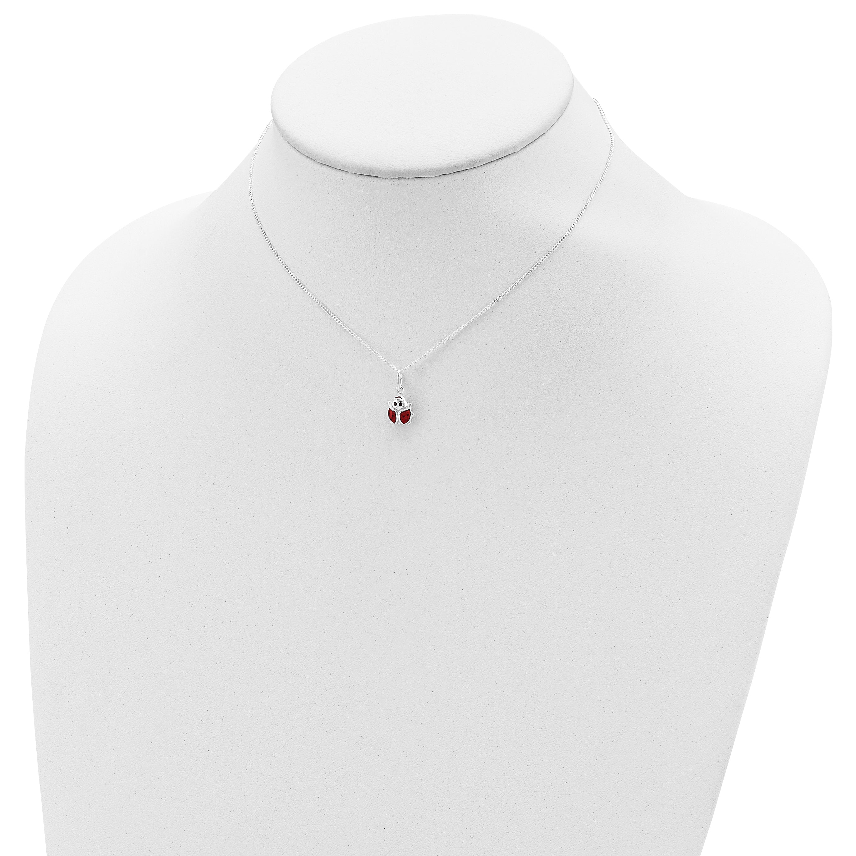 Sterling Silver Polished Black & Red Enameled Ladybug Children's Necklace