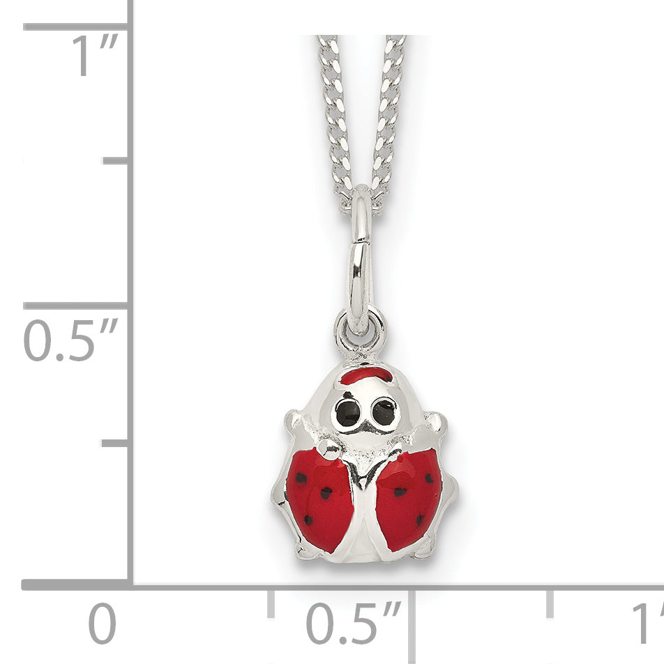 Sterling Silver Polished Black & Red Enameled Ladybug Children's Necklace