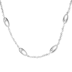 Sterling Silver Brushed Ovals and Heart Link Necklace