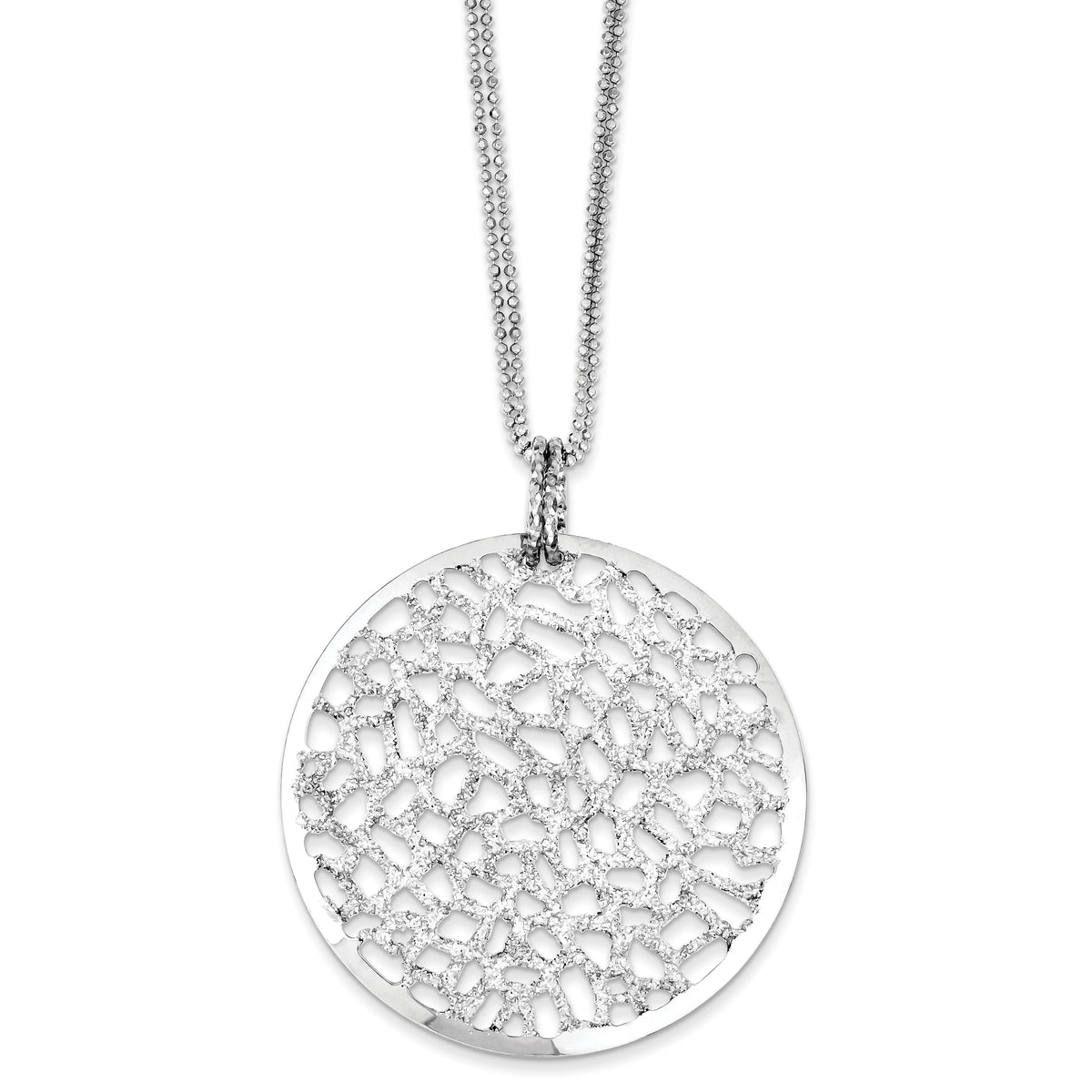 Sterling Silver Rhodium Plated Glitter Enamel Disc 2in ext. Necklace