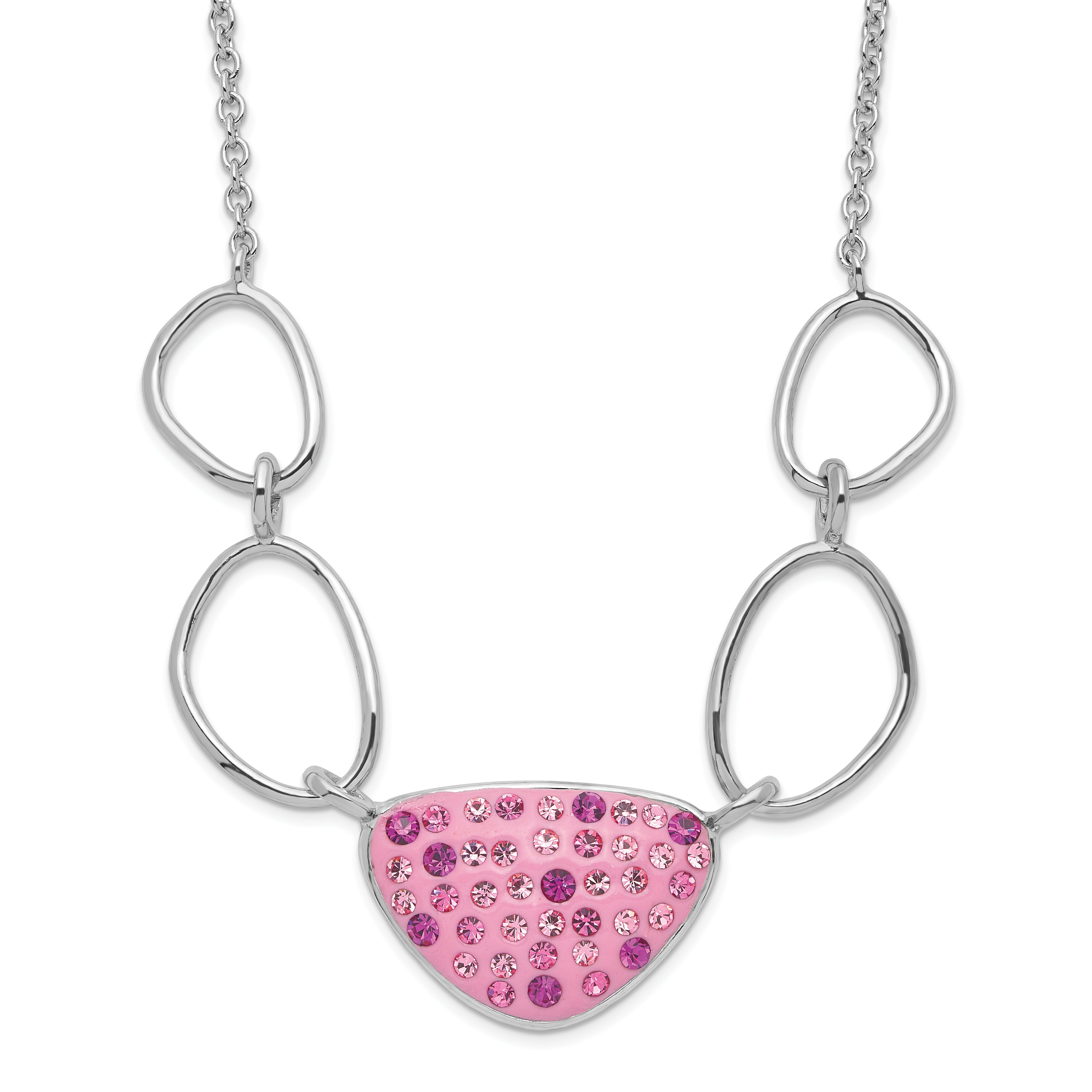 Sterling Silver Polished Pink Preciosa Crystal Triangle Necklace