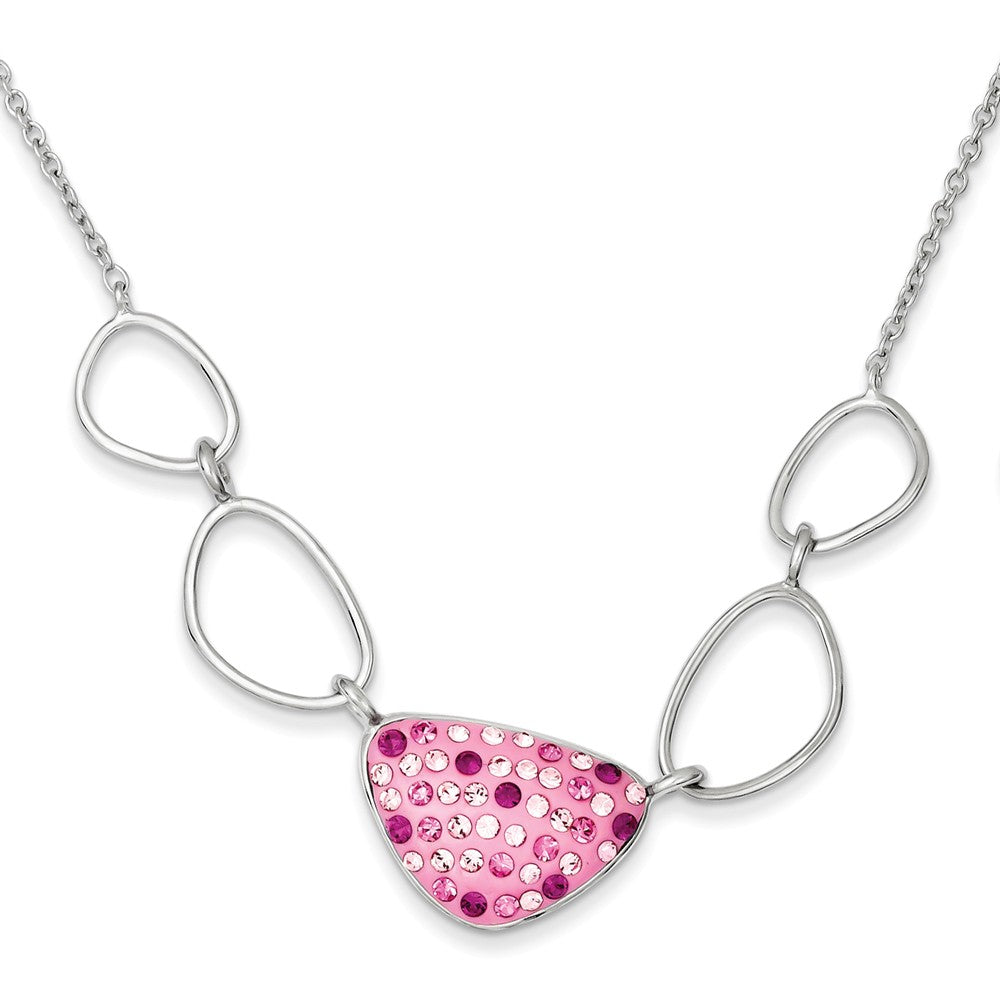 Sterling Silver 925 Necklace with Pink Crystal Triangle Pendant by Sophia Jewelers