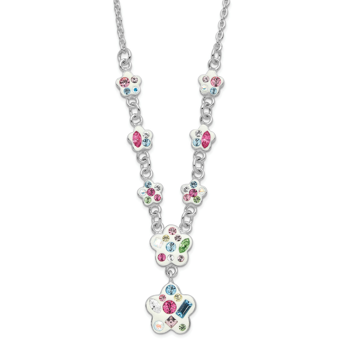 Sterling Silver Stellux Multicolor Crystal Flower w/ 2in ext. Necklace